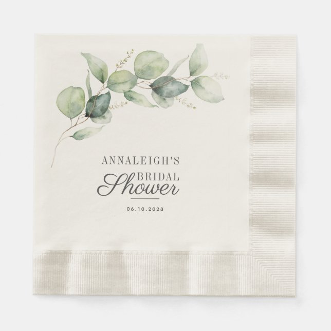 Serviette En Papier Eucalyptus Rustique Écriture Mariage Vertures (Devant)