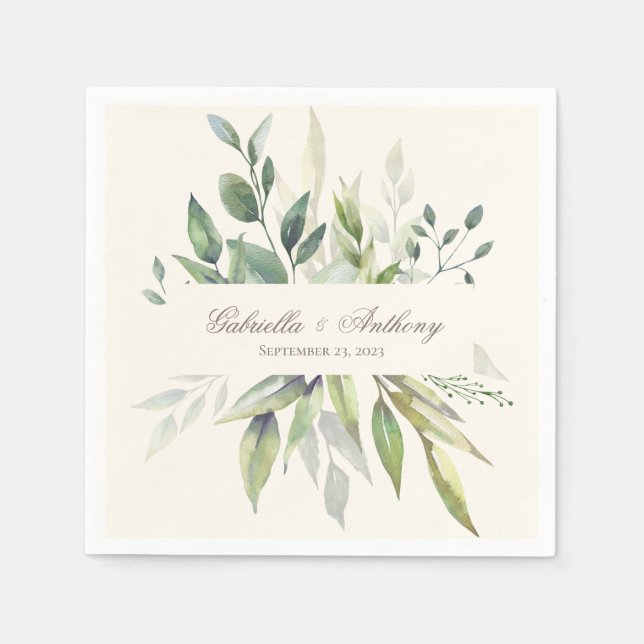 Serviette En Papier Eucalyptus rustique Mariage neutre (Devant)