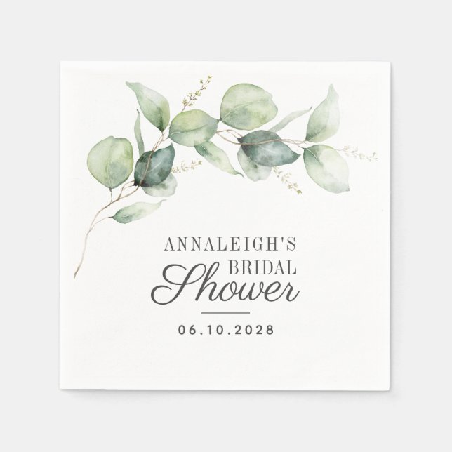 Serviette En Papier Eucalyptus Script Botanical Greenery Baby Shower M (Devant)