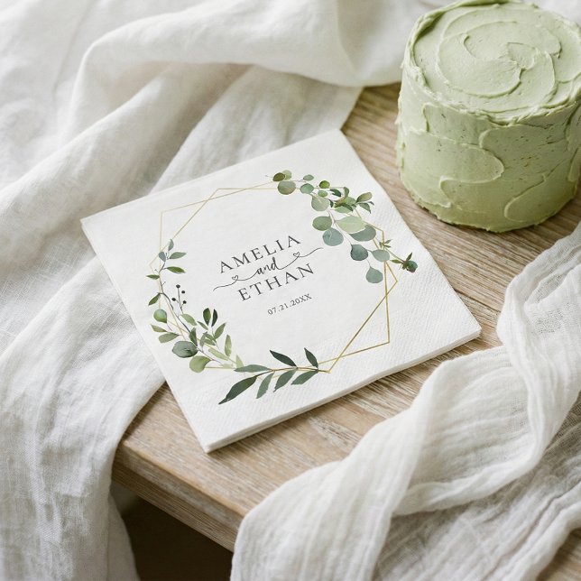 Serviette En Papier Eucalyptus Script Heart Wedding (Créateur téléchargé)