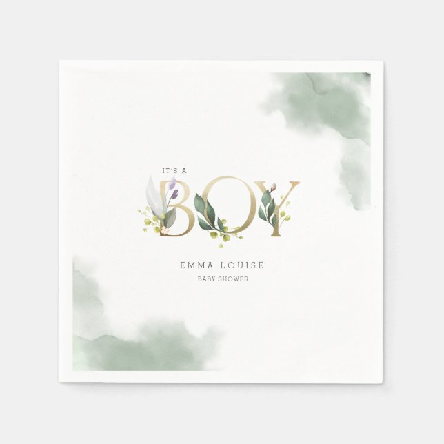 Serviette En Papier Eucalyptus verdoyant C'est un Baby shower garçon (Devant)