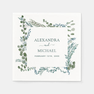 Serviette En Papier Eucalyptus Verdure Aquarelle Mariage botanique