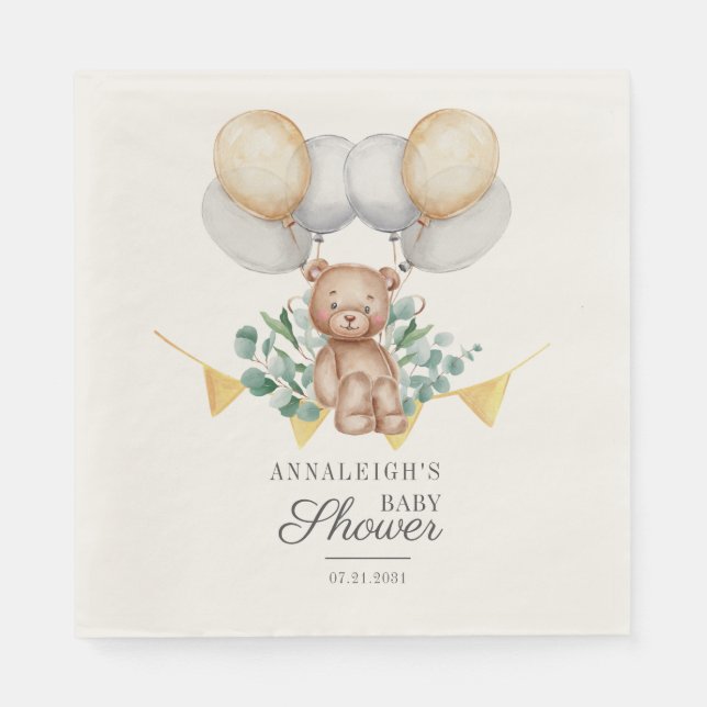 Serviette En Papier Eucalyptus verdure Baby shower de l'ours d'attente (Devant)