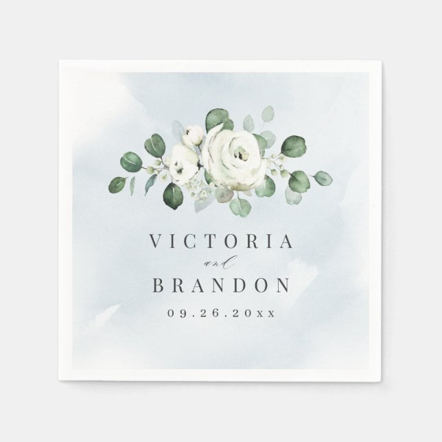 Serviette En Papier Eucalyptus Verdure blanc floral rustique mariage (Devant)