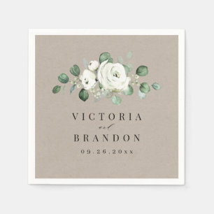 Serviette En Papier Eucalyptus Verdure blanc floral rustique mariage