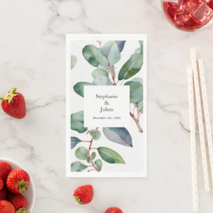 Serviette En Papier Eucalyptus Verdure Bleu Poussiéreux Mariage Tendan