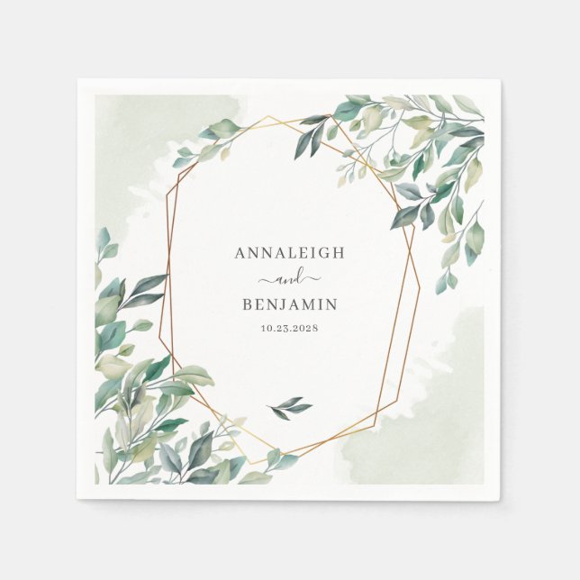 Serviette En Papier Eucalyptus Verdure Botanique Mariage géométrique (Devant)