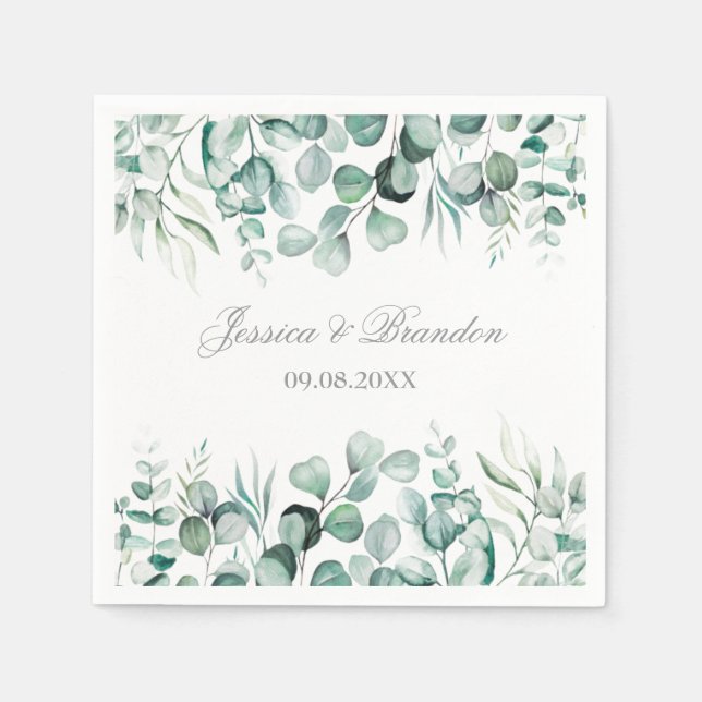 Serviette En Papier Eucalyptus Verdure Custom Boho Rustique Mariage (Devant)