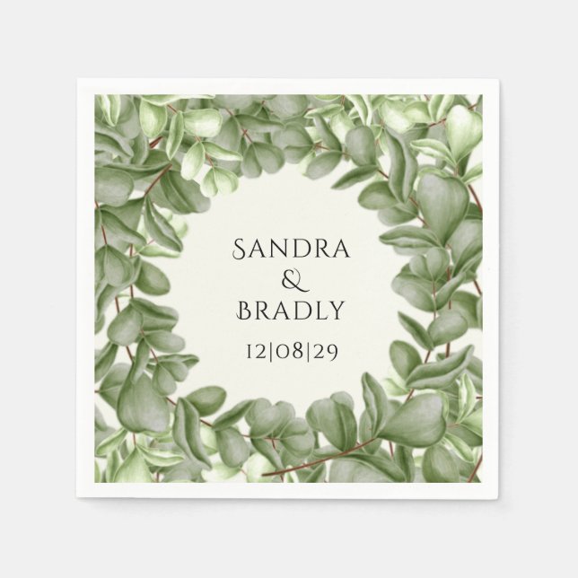 Serviette En Papier Eucalyptus Verdure Feuillage Aquarelle Wreath (Devant)
