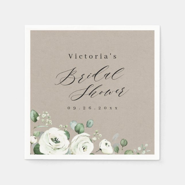 Serviette En Papier Eucalyptus Verdure fleurie rustique nuptiale douch (Devant)