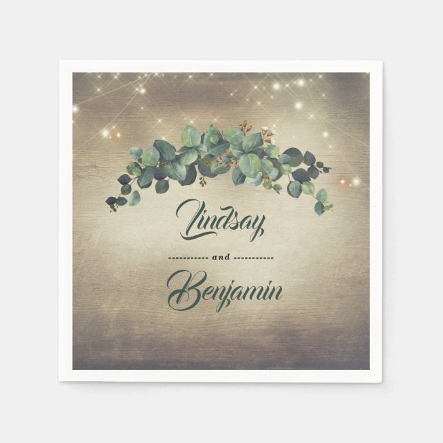 Serviette En Papier Eucalyptus Verdure Mariage campagnard rustique (Devant)
