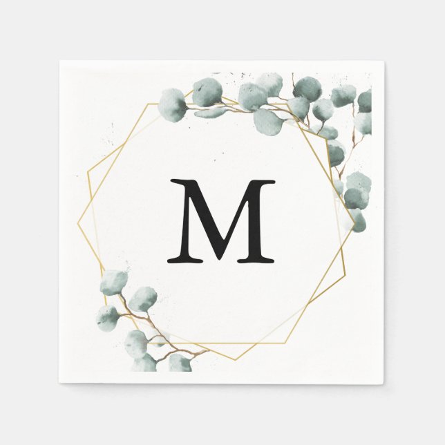 Serviette En Papier Eucalyptus Verdure Monogram Cocktail Napkin (Devant)