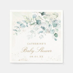Serviette En Papier Eucalyptus Verdure Or Elégant Baby shower fille