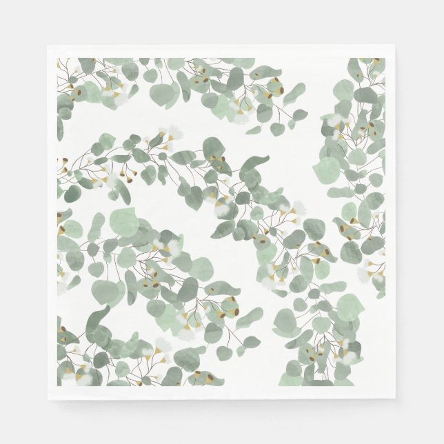 Serviette En Papier Eucalyptus Vert Argent Dollar Gum Blossoms (Devant)