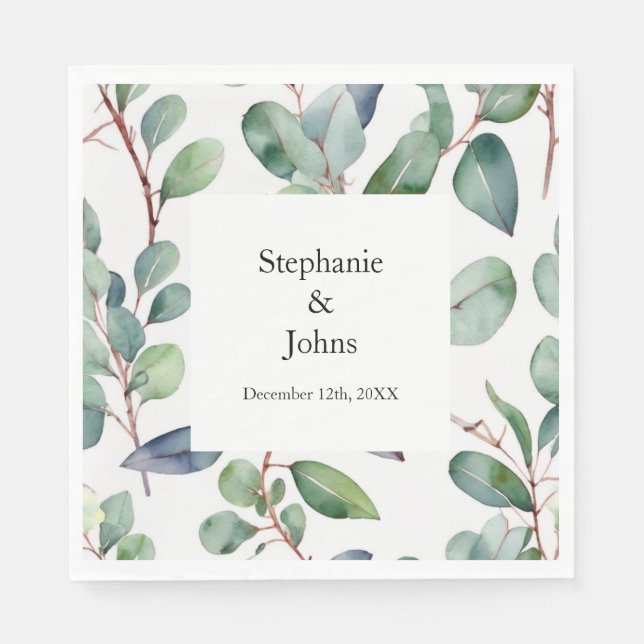 Serviette En Papier Eucalyptus Vert Dusty Bleu Art Simple Mariage (Devant)
