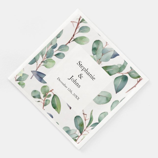 Serviette En Papier Eucalyptus Vert Dusty Bleu Art Simple Mariage (Coin)