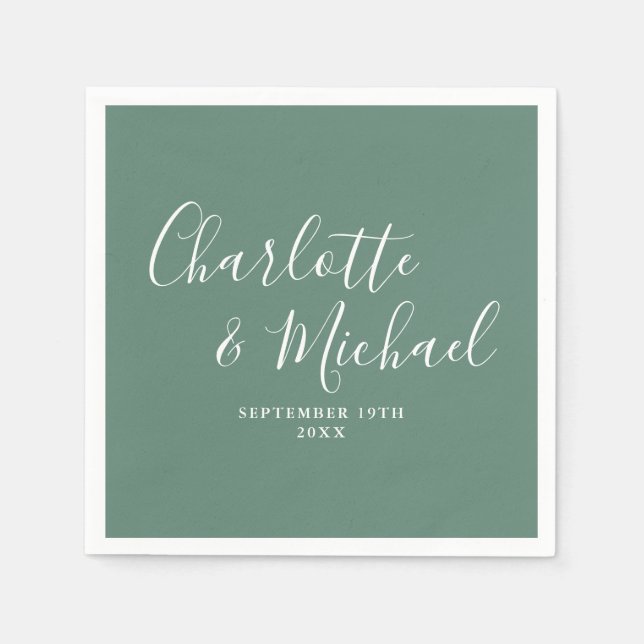 Serviette En Papier Eucalyptus Vert Élégant Moderne Écriture Mariage (Devant)