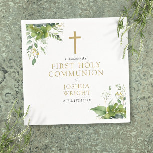 Serviette En Papier Eucalyptus Vert Floral Première Communion Sainte
