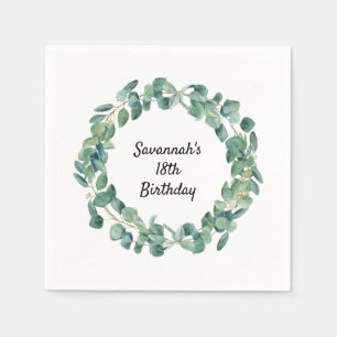 Serviette En Papier Eucalyptus vert nom de couronne script anniversair
