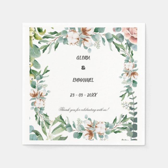 Serviette En Papier Eucalyptus vertes quittent le Mariage floral (Devant)