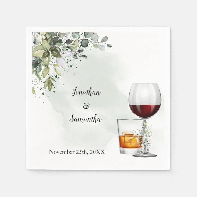 Serviette En Papier Eucalyptus Wine & Bourbon Wedding (Devant)
