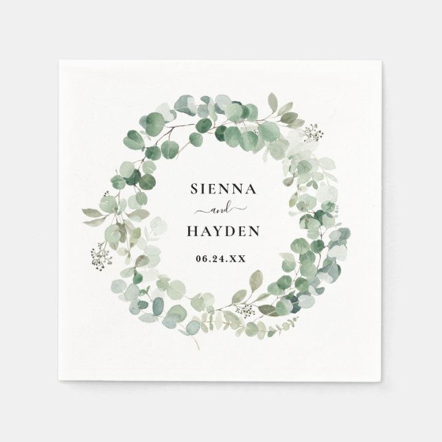 Serviette En Papier Eucalyptus Wreath Green Mariage personnalisé (Devant)
