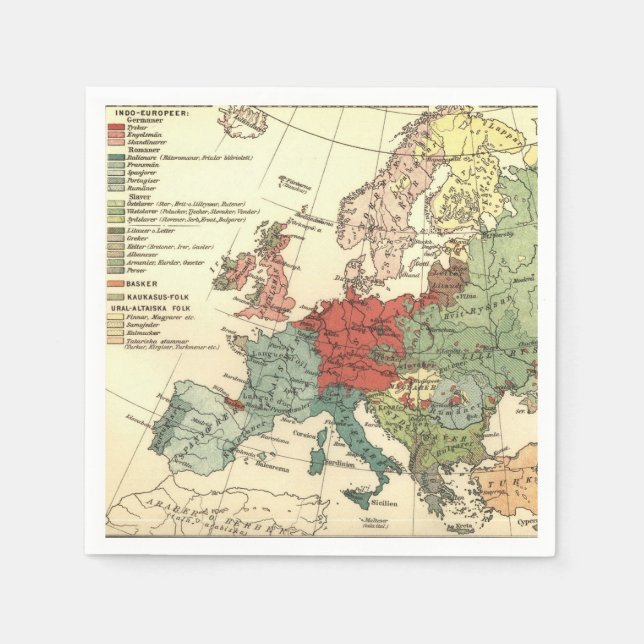 Serviette En Papier Europe Carte Pays Antique Mondiale (Devant)