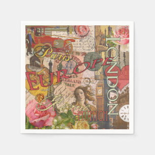 Serviette En Papier Europe Travel Vintage