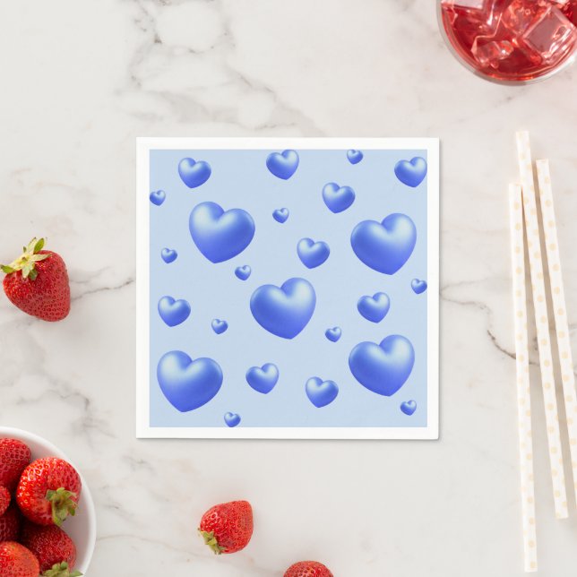 Serviette En Papier Événement Cœurs Bleus  (En situation)