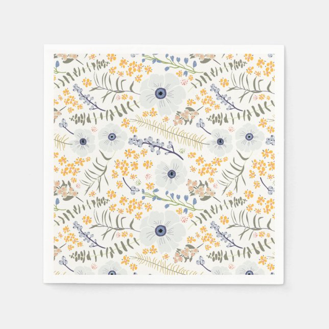 Serviette En Papier Événement de motif botanique fleurs jaunes bleus (Devant)