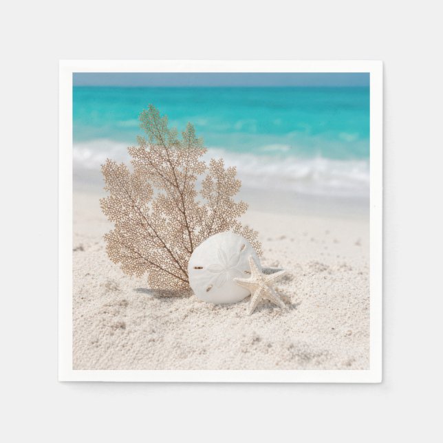Serviette En Papier Éventail de mer avec dollar de sable et étoile de  (Devant)
