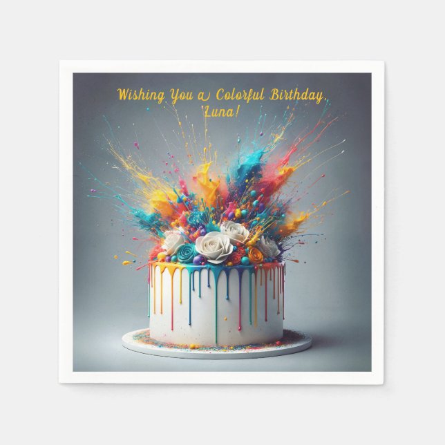 Serviette En Papier Explosion de joie - Joyeux gâteau d'anniversaire (Devant)