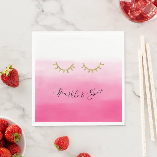 Serviette En Papier Eyelashes de Parties scintillant en or rose (En situation)