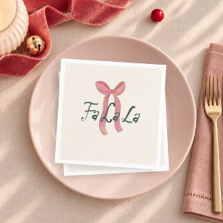 Serviette En Papier Fa La La Ruban Rose Noël Festif