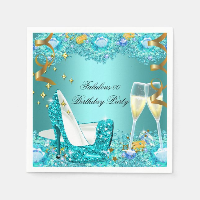 Serviette En Papier Fabrique Parties scintillant Bleue Turquoise Haut  (Devant)