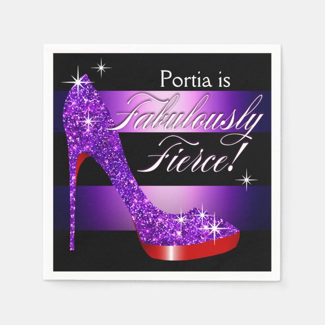 Serviette En Papier Fabulement Fierce Glittery Stiletto Frappe violet (Devant)