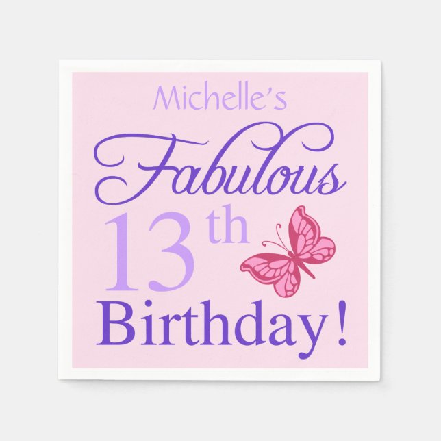 Serviette En Papier Fabuleux 13e anniversaire pour les filles (Devant)