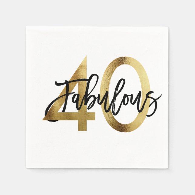 Serviette En Papier Fabuleux 40e | Anniversaire d'or chic moderne (Devant)