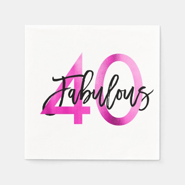 Serviette En Papier Fabuleux 40e | Anniversaire moderne élégant rose c (Devant)