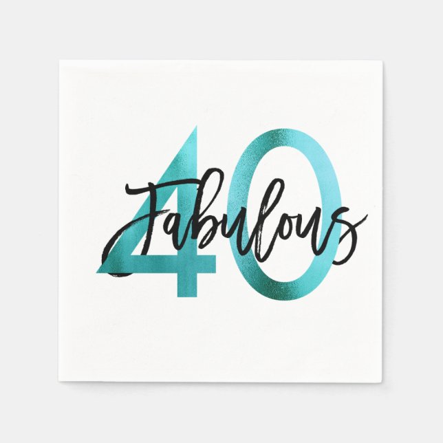 Serviette En Papier Fabuleux 40e | Moderne Elégant Turquoise Vert Anni (Devant)