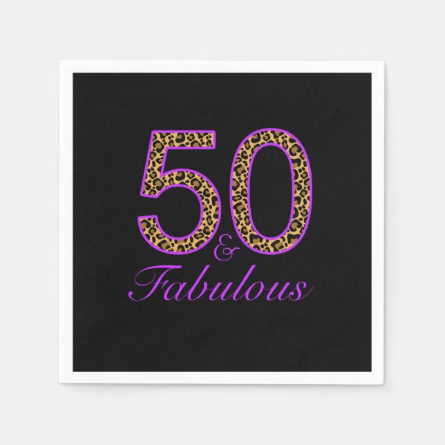Serviette En Papier Fabuleux 50e Anniversaire du léopard noir violet (Devant)