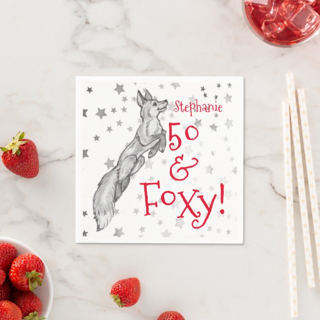 Serviette En Papier Fabuleux Foxy 50e anniversaire Black White Renard  (En situation)
