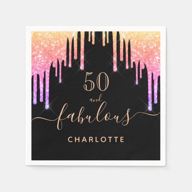 Serviette En Papier Fabulous birthday black rainbow glitter sparkle (Devant)