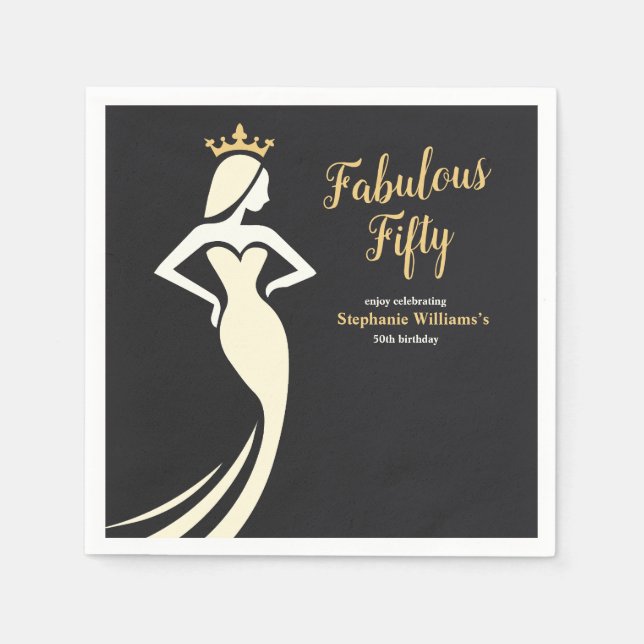 Serviette En Papier Fabulous Fifty Queen Golden Black 50th Birthday (Devant)