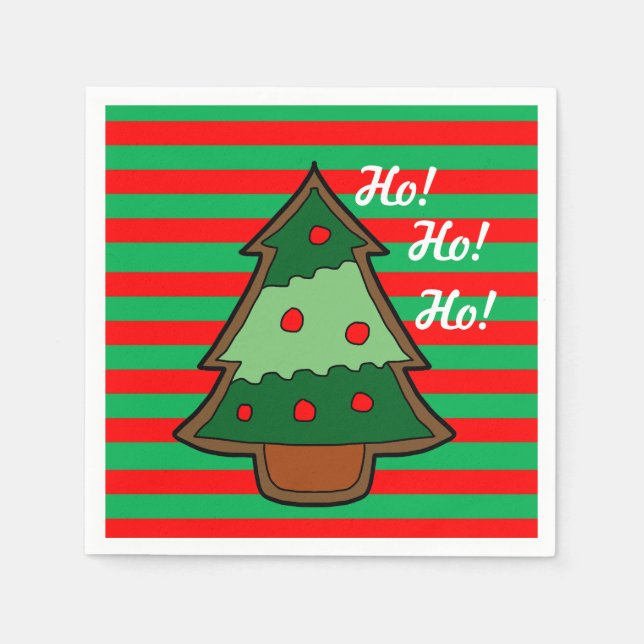 Serviette En Papier Fâcheux rayures et sapin de Noël (Devant)