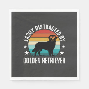 Serviette En Papier Facilement distrait par Golden Retriever Retro Sun