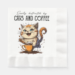Serviette En Papier Facilement Distrait Par Les Chats Et Le Café Amour