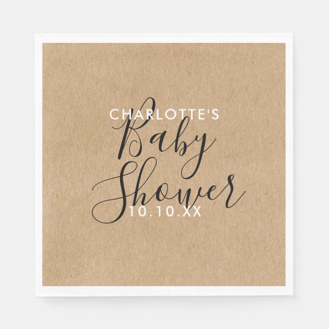 Serviette En Papier Faire Fête de Bébé Neutre Écriture Rustique (Devant)