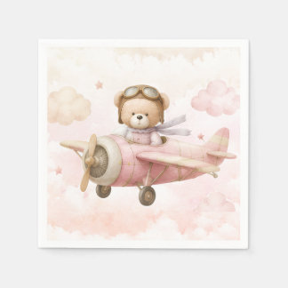 Serviette En Papier Faire-part de Baby Shower Fille Ours en Peluche Vi