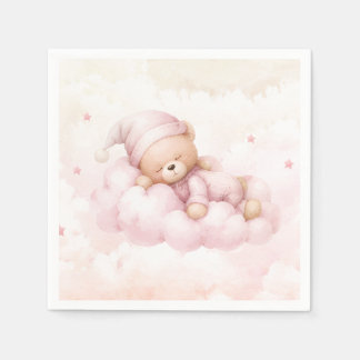 Serviette En Papier Faire-part de Baby Shower Fille Ours en Peluche Vi